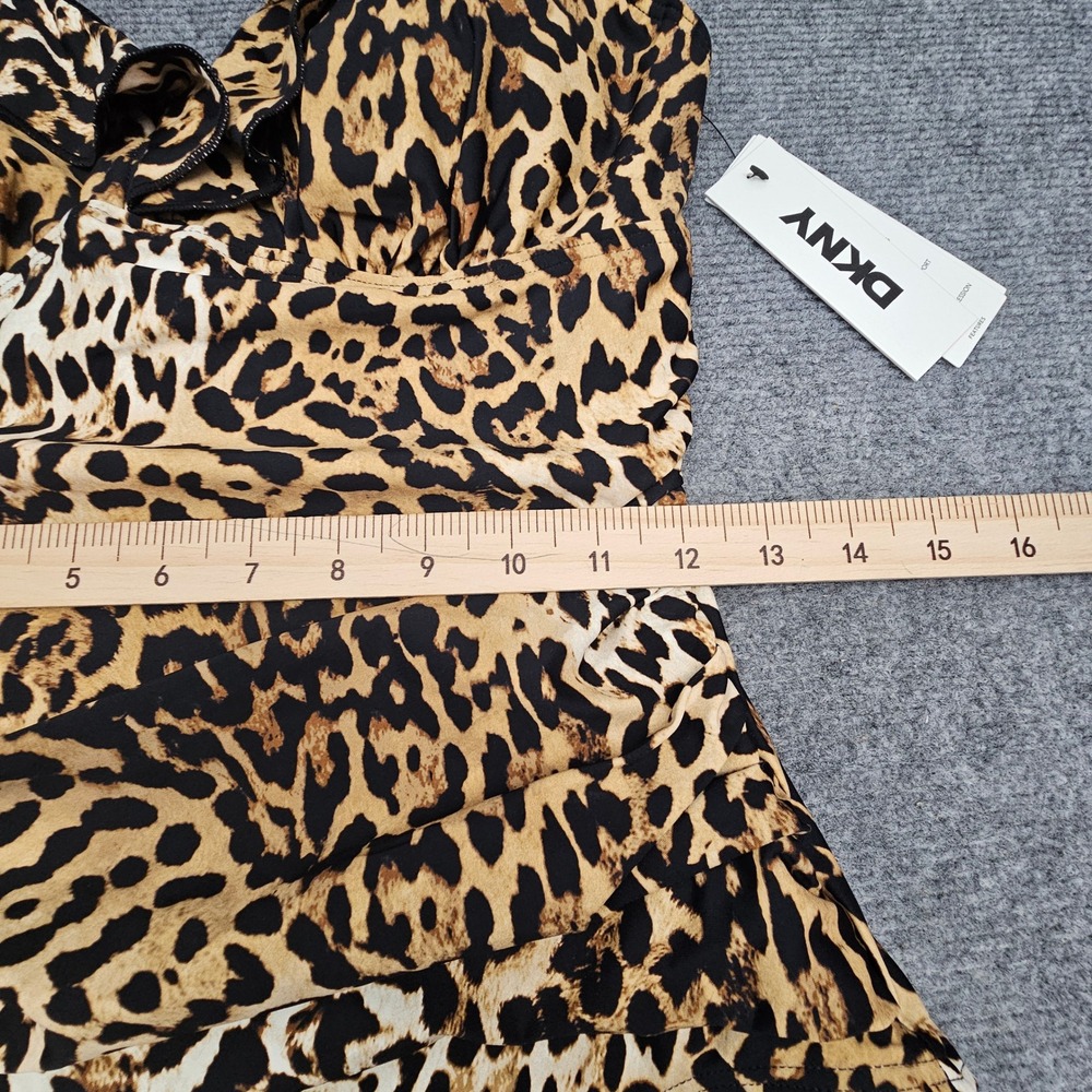 DKNY One Piece Swimsuit Women UPF 40+ M Brown Leopard Print Ruffle Tummy Control - Picture 7 of 9